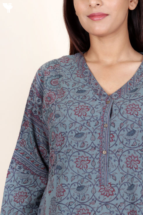 Khaadi Cotton Panelled Dress In Floral Block Print
